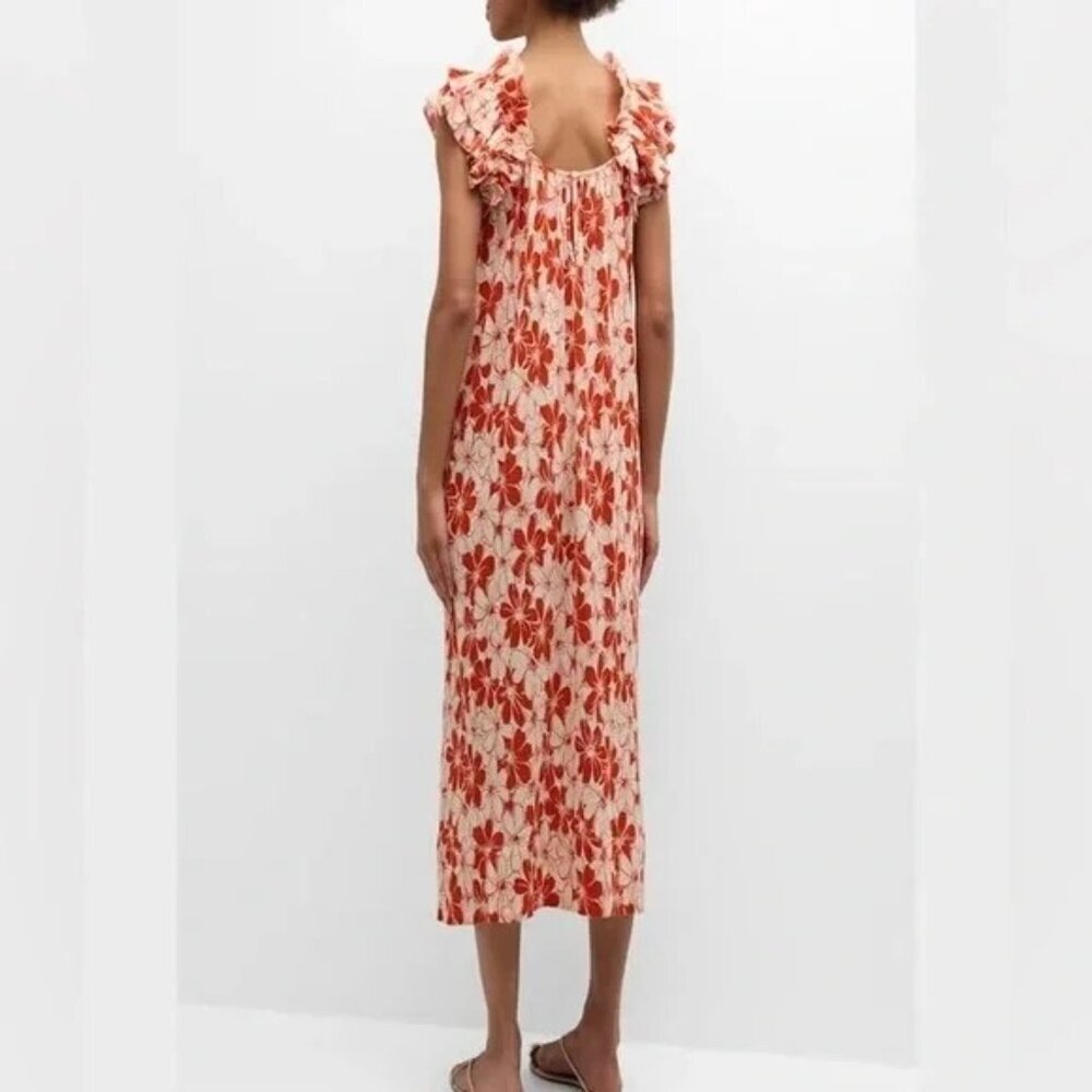 THE GREAT. Cascade Dress in Burnt Red Hibiscus Flower  Size Small - Picture 2 of 11